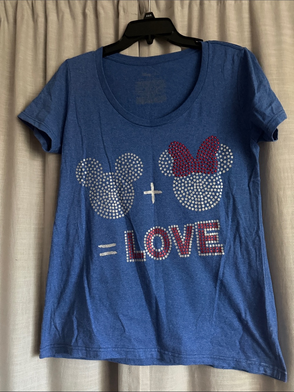 Disney Blue Short-Sleeve Tee with Rhinestone Mickey & Minnie Love Graphic